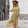 HOXIXIB Spring Summer Wrap Lace Up V Neck Women Dresses Floral Print Sexy Split Ruffle Big Pendulum Dress Vacation Boho Robe