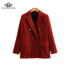HStar  2023 autumn women corduroy blazer thick Retro Double Breasted Blazer office Coats Suits Women Outerwear