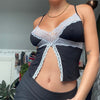 HEYounGIRL Split Patchwork Lace Sexy Crop Top Women V Neck Black Summer Cami Top 90s Fashion Spaghetti Strap Tops Tees Ladies
