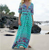 1pcs/lot bohemian style woman chiffon long print dress lady o-neck summer half sleeve floral dress