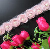 2 Yard Pink Rose Flower Pearl Chiffon Embroidered Lace Trim Ribbon Fabric Handmade DIY Vintage Wedding Dress Sewing Craft