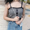 HELIAR Women Knitted Plaid Crop Tops Female Button Up Straps Streetwear Blue Camisole Cute Crop Tops For Women 2022 Summer