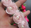 2 Yard Pink Rose Flower Pearl Chiffon Embroidered Lace Trim Ribbon Fabric Handmade DIY Vintage Wedding Dress Sewing Craft