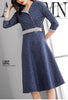 Azterumi Spring Autmn Women Denim Dress Women Elegant Three Quarter Sleeve Midi Dresses OL Work Wear A-line Waist Dress