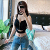 HELIAR Tops Women Crop Top Zipper Fly Camisoles Knitted Sexy Tops With Hole Women Sleeveless Solid Crop Top For Women Summer