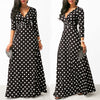Women Long Maxi Dresses Bohemia V-neck Three Quarter Sleeve Dots Print Ethnic Summer Beach Female Stylish Style Dress