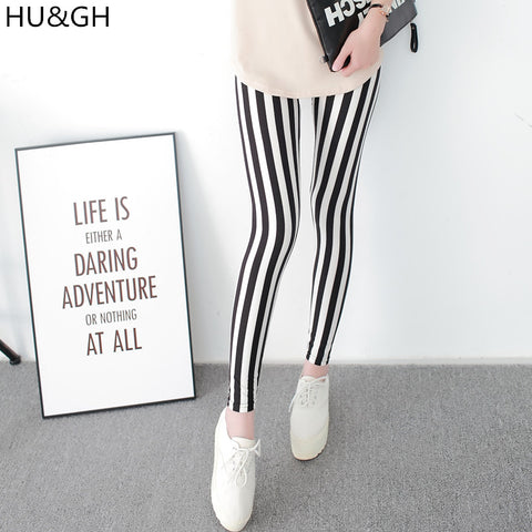 Black and White Vertical Striped Printed Women Leggings Fashion Casual Elasticity Ankle-Length Pant Female Fitnes Legging