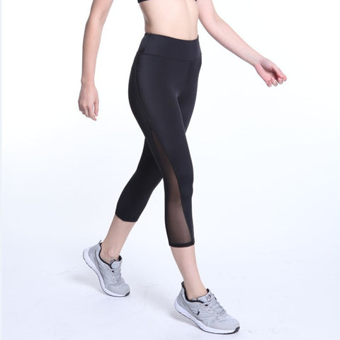 Brand New High Quality Mesh High Waist Workout Leggings Fitness Women Mid-Calf 3/4 Pants Breathable Push Up Capri Leggins