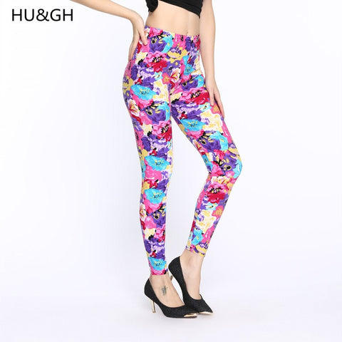 Women Autumn Flower Print Leggings Pants Female Sexy High Waist Pencil Leggings Slim Elastic Workout Leggins Trousers