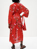 HWLZLTZHT Woman 2022 Vintage Print Red Long Summer Dress Women Belt Lapel Long Sleevele Robe Elegant Casual Ladies Dresses