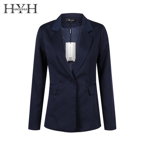 HYH  2022 Office Lady Women Blazers Solid Dark Blue Notched Single Button Female Clothing Slim Lady Women Outwears