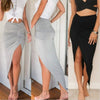 Women High Waisted Asymmetric Stretch Ruched Slit Skirt Beach Party Bodycon Skirts Pluss Size S-XL Black Gray