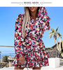 Southpire Floral Print V-Neck Mini Party Dress Women Loose Style Long Sleeve Day Causal Dress 2023 Spring Summer Clothes Ladies