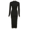 Elegant Long Sleeve Party Dresses For Women 2023 Spring Cut Out Slit Sexy Black Dress Bandage Bodycon Maxi Long Dress Autumn