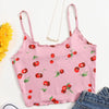 2022 Women Ruffles Cherries Print Crop Top Fashion Sexy Sleeveless Tops Women Vest V-neck Tops Vest Streetwear Top Shirt Femme