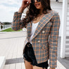 Women Plaid Blazer Double Breasted Pockets Jacket 2022 Office Ladies Blazer Notched Collar Female Slim Blazer Coat Talever