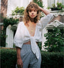 Half Sleeve Crop Top Women V Neck Sexy Top 2023 Ladies Warp Summer Top