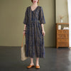 Half Sleeve Thin Soft Cotton Linen Loose Cozy Summer Dress Print striped Slim Waist Vintage Dress Women Casual Midi Dress