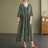 Half Sleeve Thin Soft Cotton Linen Loose Cozy Summer Dress Print striped Slim Waist Vintage Dress Women Casual Midi Dress