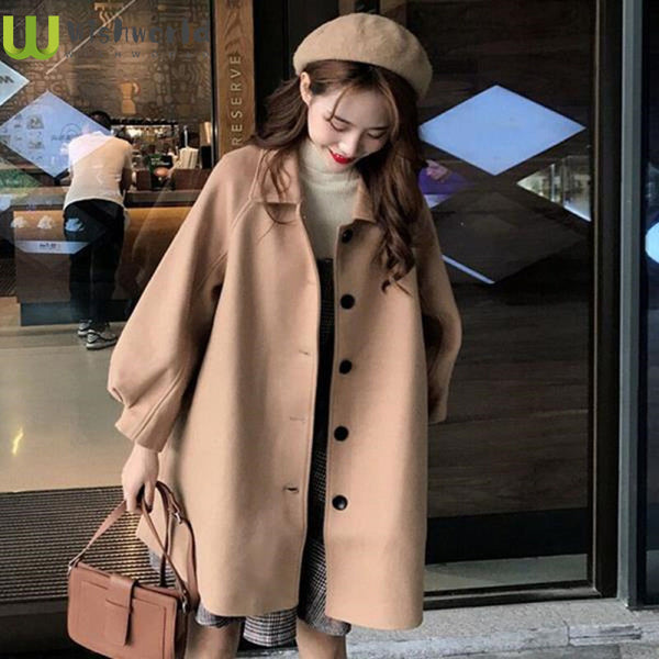 Han Edition Student 2023 Autumn/winter Long Short Coat Cloth Coat Whom The 2023 Little Woolen Sleeve Style Sleeve Length(cm)