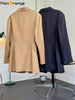 HanOrange 2023 Autumn Oblique Placket Lapel Suit Jacket Wool Women Wide Loose Blazer Coat Female Black/Light Brown