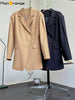 HanOrange 2023 Autumn Oblique Placket Lapel Suit Jacket Wool Women Wide Loose Blazer Coat Female Black/Light Brown