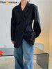 HanOrange 2023 Autumn Oblique Placket Lapel Suit Jacket Wool Women Wide Loose Blazer Coat Female Black/Light Brown