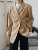 HanOrange 2023 Autumn Oblique Placket Lapel Suit Jacket Wool Women Wide Loose Blazer Coat Female Black/Light Brown