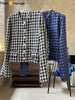 HanOrange 2023 Early Autumn Retro Literary Style Linen Plaid Suit Jacket Women Loose Profile High Waist Short Blazer Female