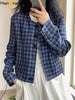 HanOrange 2023 Early Autumn Retro Literary Style Linen Plaid Suit Jacket Women Loose Profile High Waist Short Blazer Female