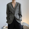 HanOrange Early Autumn Japanese Style Loose Blazer Women Designer Style Neutral Profile Suit Jacket Single Breasted Outwear