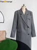 HanOrange Over Knee Long Blazer Women Spring Autumn Long Overcoat Female Black Long Trench Coat Women