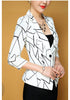 Print Geometric 3 Quarter Sleeve Single Button Spring Autumn 2022 Women Blazer Jacket White/Black