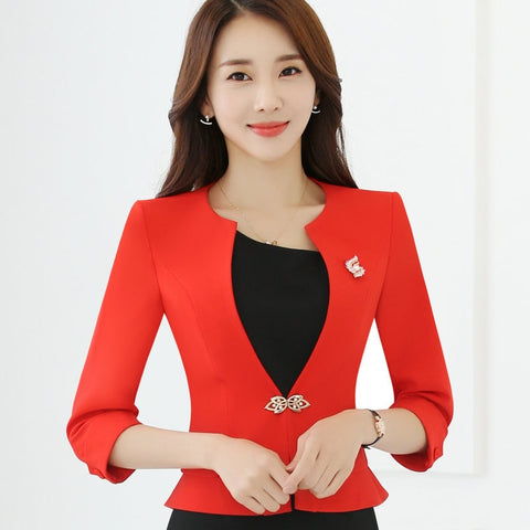 Single Button Office Lady Plus Size  Traditional Classical Half Sleeve Female Women Blazer Jacket White/Red S-XXXXL