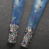 Hand Sewing Rhinestones Diamond Denim Jeans Women Crop Jeans Legging Lady Capris Hole Skinny High Stretch Pencil Pants