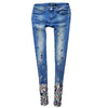 Hand Sewing Rhinestones Diamond Denim Jeans Women Crop Jeans Legging Lady Capris Hole Skinny High Stretch Pencil Pants