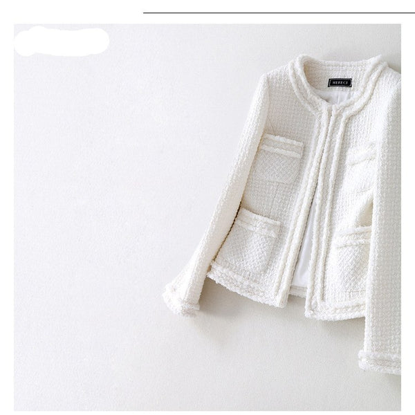 Handmade 2022 Runway Designer Luxury Fashion Blazer Suits O Neck Hidden Breasted White Wo Tweed Tassel Short Coat Blazer