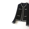 Handmade 2022 Runway Designer Luxury Fashion Tweed Blazer Suits O Neck Black Blazers Front Pockets With Pearls