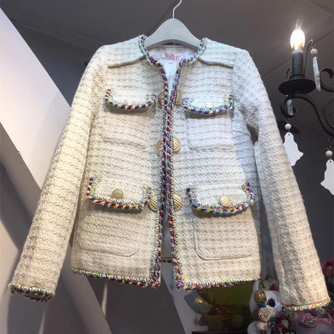 Handmade 2022 Runway Designer Luxury Fashion Tweed Weave Blazers Cardigans with Pockets Long sleeves Buttons Office Wear