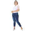 Hanezza Plus Size Women 2022 Summer Clothing Embroidered Cuff High Rise Full-Lenght Elegant Softener Denim Trousers + 2XL - 7XL + Large Sizem Highly Seasonal Chic Jeans + 44 - 54 EU Casual Wear Female Dark Blue