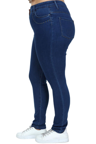 Hanezza Plus Size Women 2022 Summer Clothing Stitch Detailed Pocket High Rise Full-Length Elegant Denim Trousers + 2XL - 7XL + Large Size Highly Seasonal Chic Jeans 44 - 54 EU Streetwear Female Dark Blue, Blue