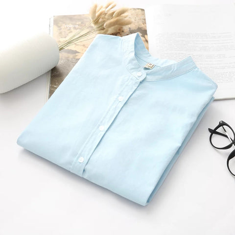 Oxford Blouse Office Women Button Shirt Long Sleeve Turn Down Collar Solid Ladies Top White Blue Shirt 2022 Autumn New