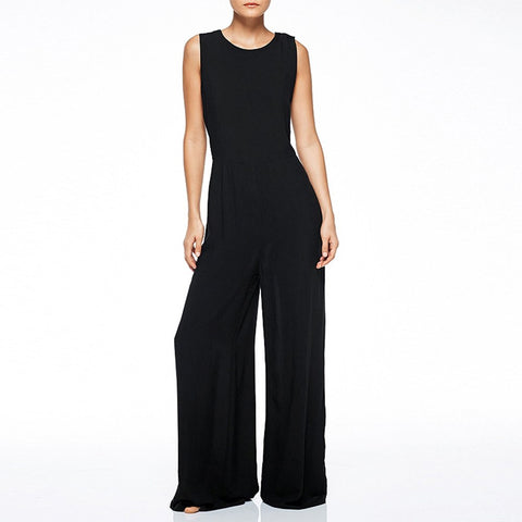 HDY Women Jumpsuits Sexy Backless Slim High Waist Wide Leg Sleeveless Crew Neck Romper Streetwear Elegant Playsuit