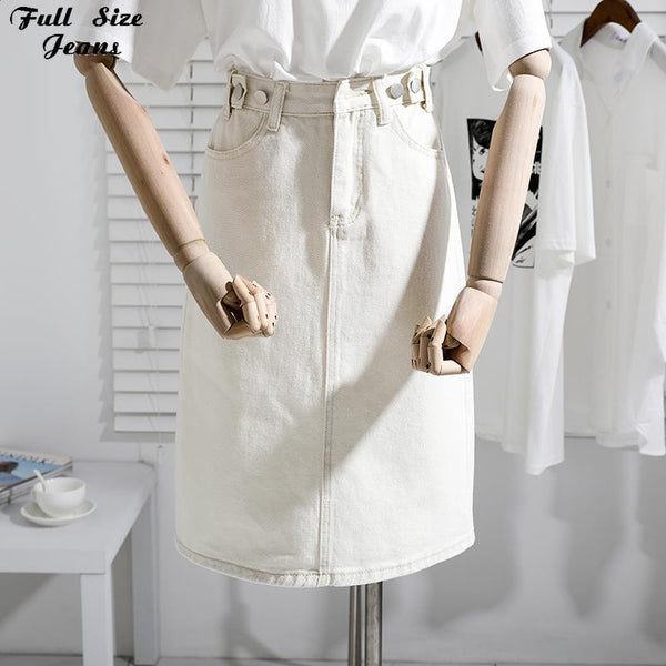 Harajuku Button Up White A-line Denim Jeans Skirt XL XXL Autumn Spring Elegant Women Office Lady Workwear Maxi Denim Skirts