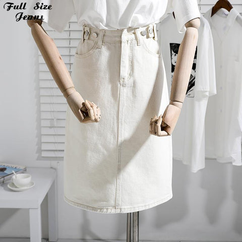 Harajuku Button Up White A-line Denim Jeans Skirt XL XXL Autumn Spring Elegant Women Office Lady Workwear Maxi Denim Skirts