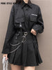 Harajuku E Girl Black Y2k Sets Women Goth Solid Long Sleeve Shirt with Punk Style Pleated Mini Skirts Female Gothic Casual Suits