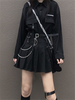 Harajuku E Girl Black Y2k Sets Women Goth Solid Long Sleeve Shirt with Punk Style Pleated Mini Skirts Female Gothic Casual Suits