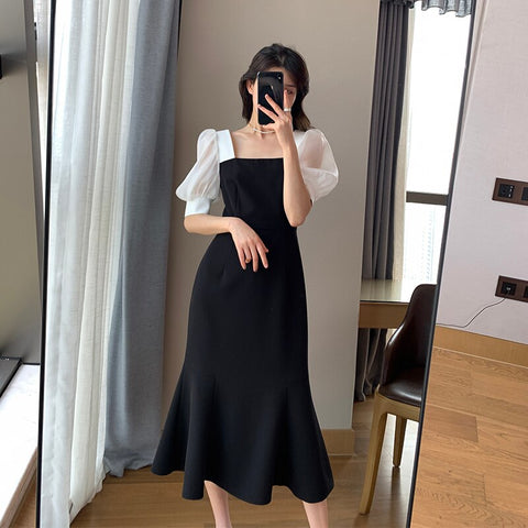 Harajuku French Vintage Maxi Dresses for Women Party Short Sleeve Ladies Slim Casual Korean Dress Eelgant Summer 2022 Vestidos