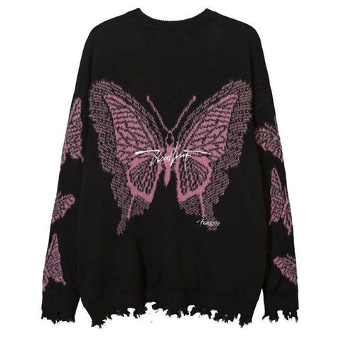 Harajuku Gothic Loose Sweaters Couple BF Butterfly Lazy Style Punk Pullovers Jumper 90s Oversized All-match Women Winter Clothes