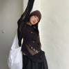Harajuku Gothic Oversized Knitted Sweater Hollow Out Hole See Through Pullovers Emo Sweaters Streetwear Grunge Clothes Y2k Tops
